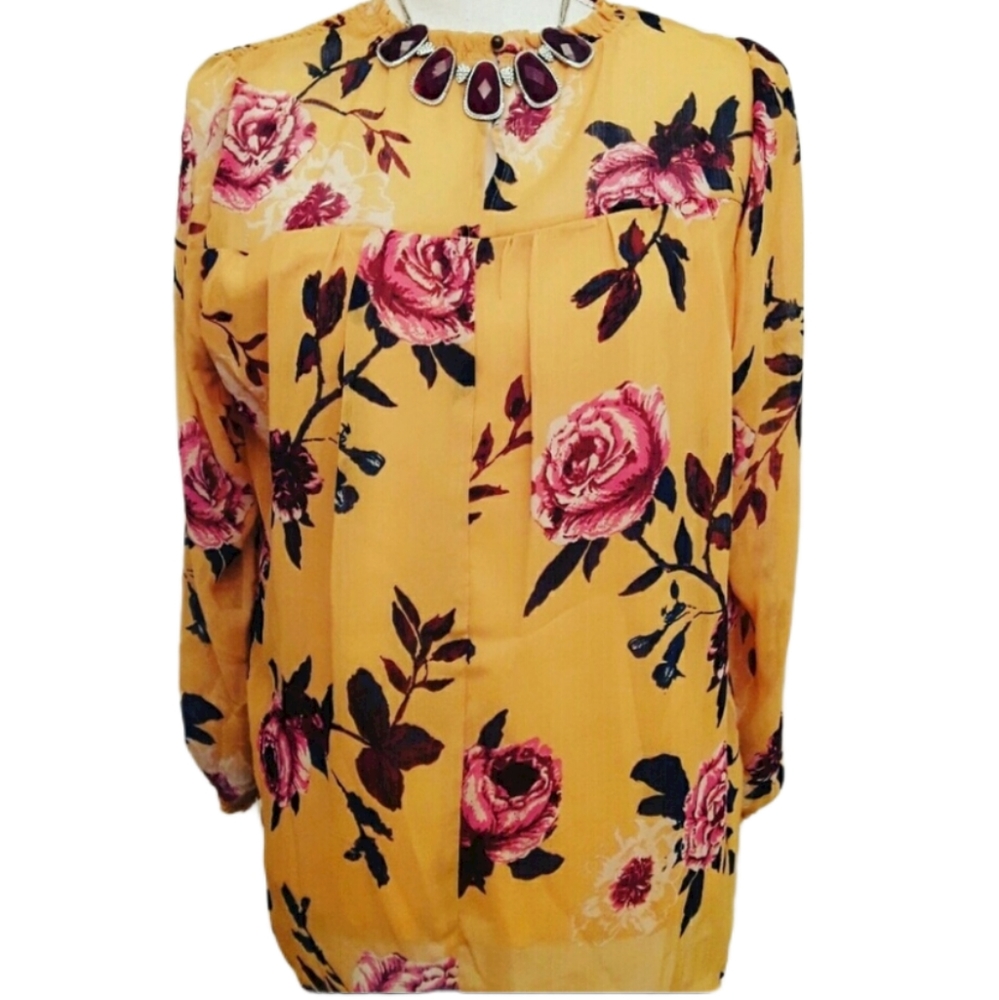 NORDSTROM Floral Blouse with Underlay EUC sz L